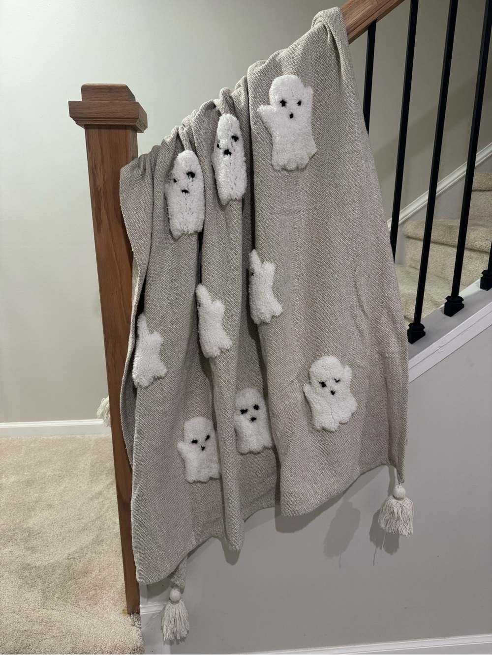 Rachel Zoe Beige Throw with White Ghost Appliqués